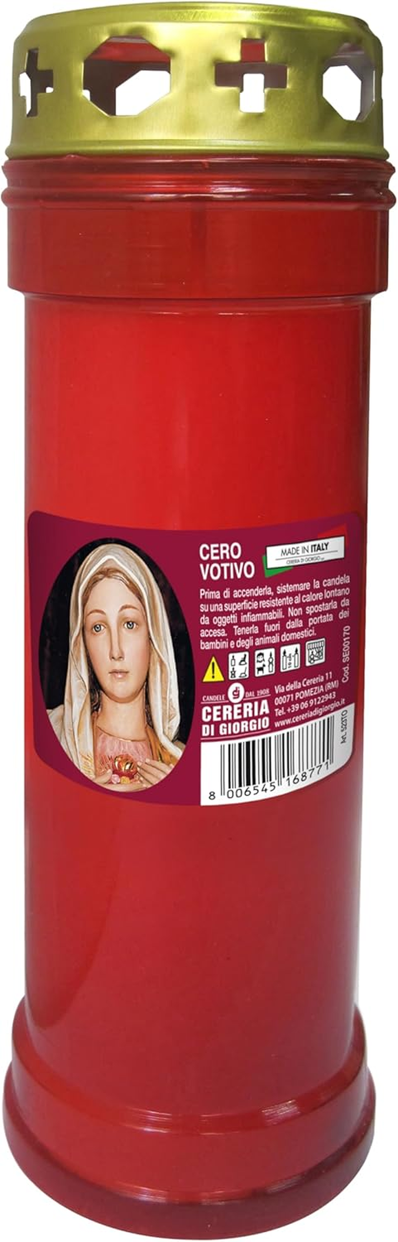 Votive Candle for the Sacred Heart with Rain Cover &ndash; Colour Red &ndash; Model P50 &ndash; Burn Time 55 Hours image number 3