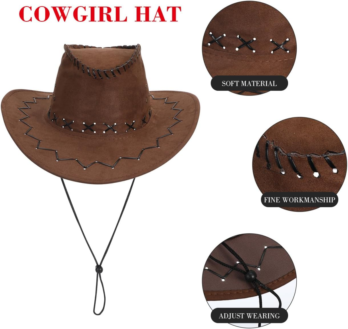 VICASKY Western Outfits for Men, 3Pcs Halloween Suede Leather Vest Scarf Hat Cowboy Tassel Vest Hat Paisley Bandana for Halloween Cosplay Accessory image number 4