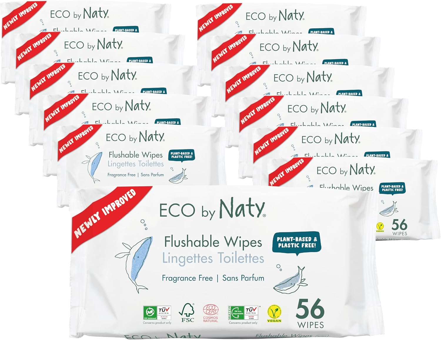 Eco by Naty Flushable Baby Wipes - Compostable and Plant-Based Wipes, Chemical-Free and Hypoallergenic Baby Wipes Safe for Baby Sensitive Skin, 56 Wipes per Pack (3 Pk) image number 3