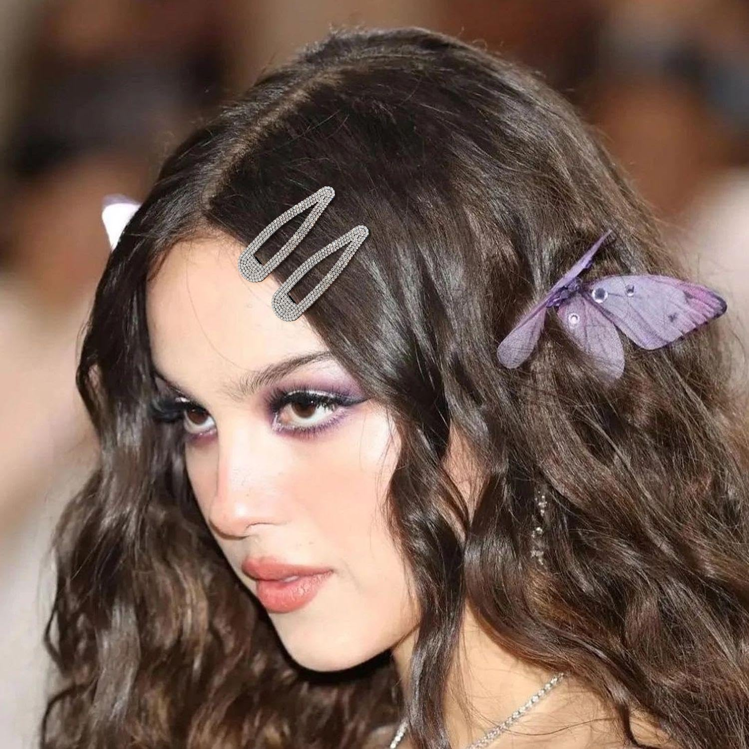 2 Pieces Rhinestone Hair Clips with 2 Pieces Rhinestone Hair Ties Teardrop Side Clips Glitter Pony Hair Accessories Duck Bill Hair Clips Girls Hair Accessories