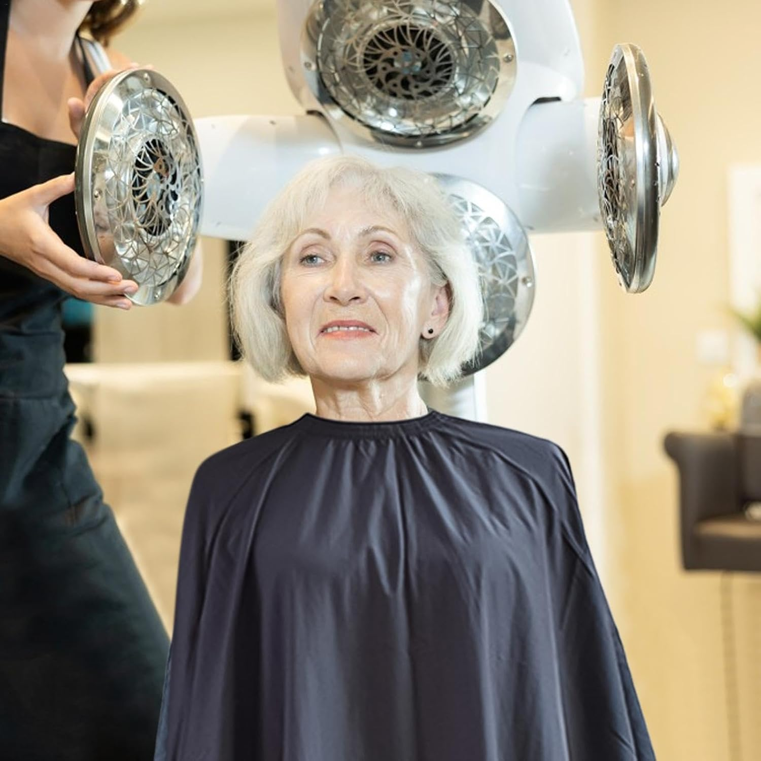 51Inch Professional Hair Salon Cape with Adjustable Snap Closure, Wrap Cape with Sleeves, Salon Barber Cape,Waterproof Hairdressing Salon Cape, Makeup Artist Cape for Hair Dye, Comb-Out, Styling - White image number 6