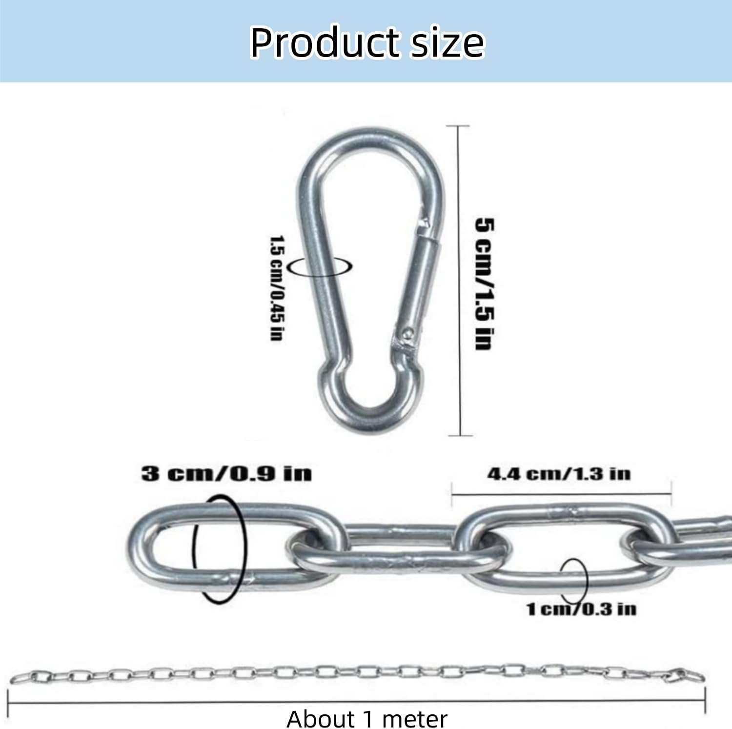 Metal Chain Link Stainless Steel Chains Lock Chain 1M with 2 Hooks, Long Hanging Chains Securty Thick Heavy Duty Dog Chains Safety Metal Pet Chain Bulk Loop Chains Gate Chain for Lock Outdoor Camping image number 5