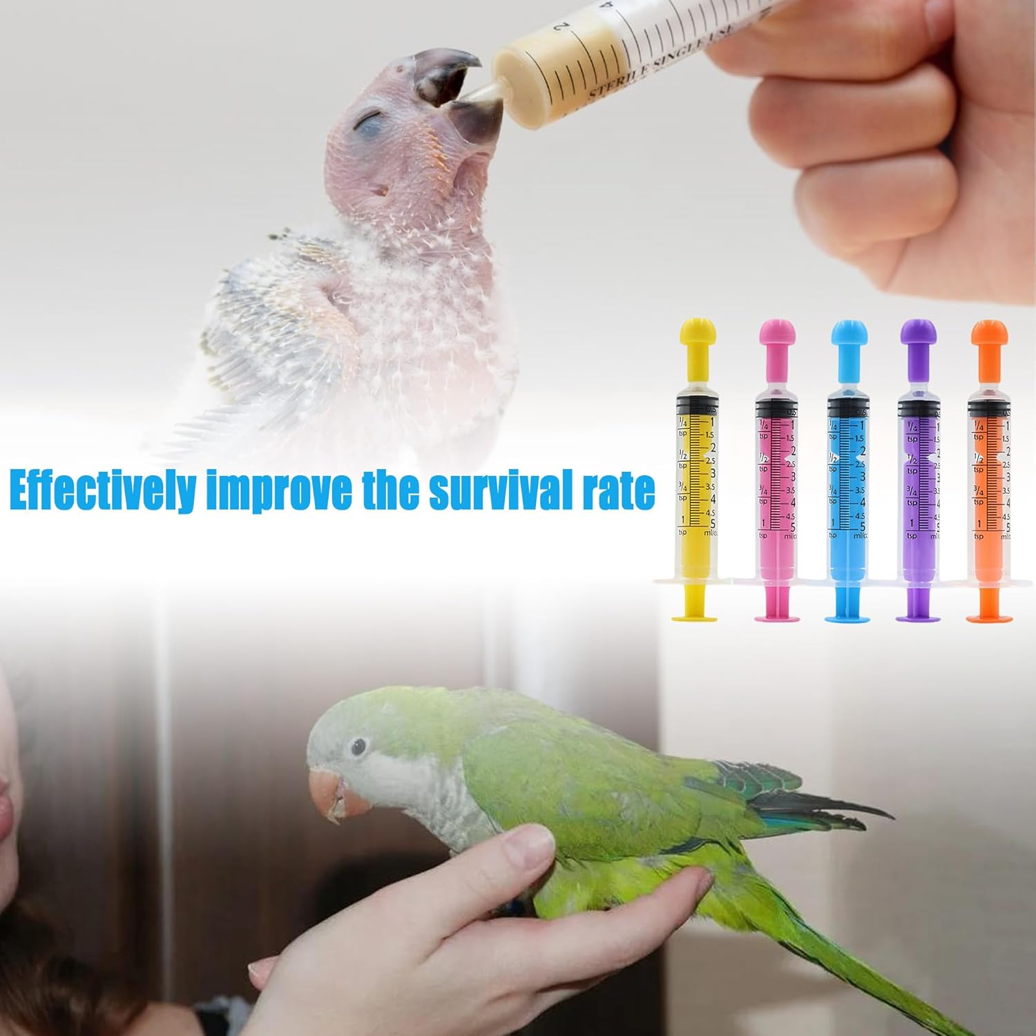 LONGHAO 5 Pieces 5 Ml Coloured Syringe with 10 Pieces Hose Set, Young Birds Feeding Syringe with Hose, Hand Feeding Tool for Parrots, Feeder Food, Pigeon Accessories (5 Colours, 5 Ml + 12 Cm) image number 3