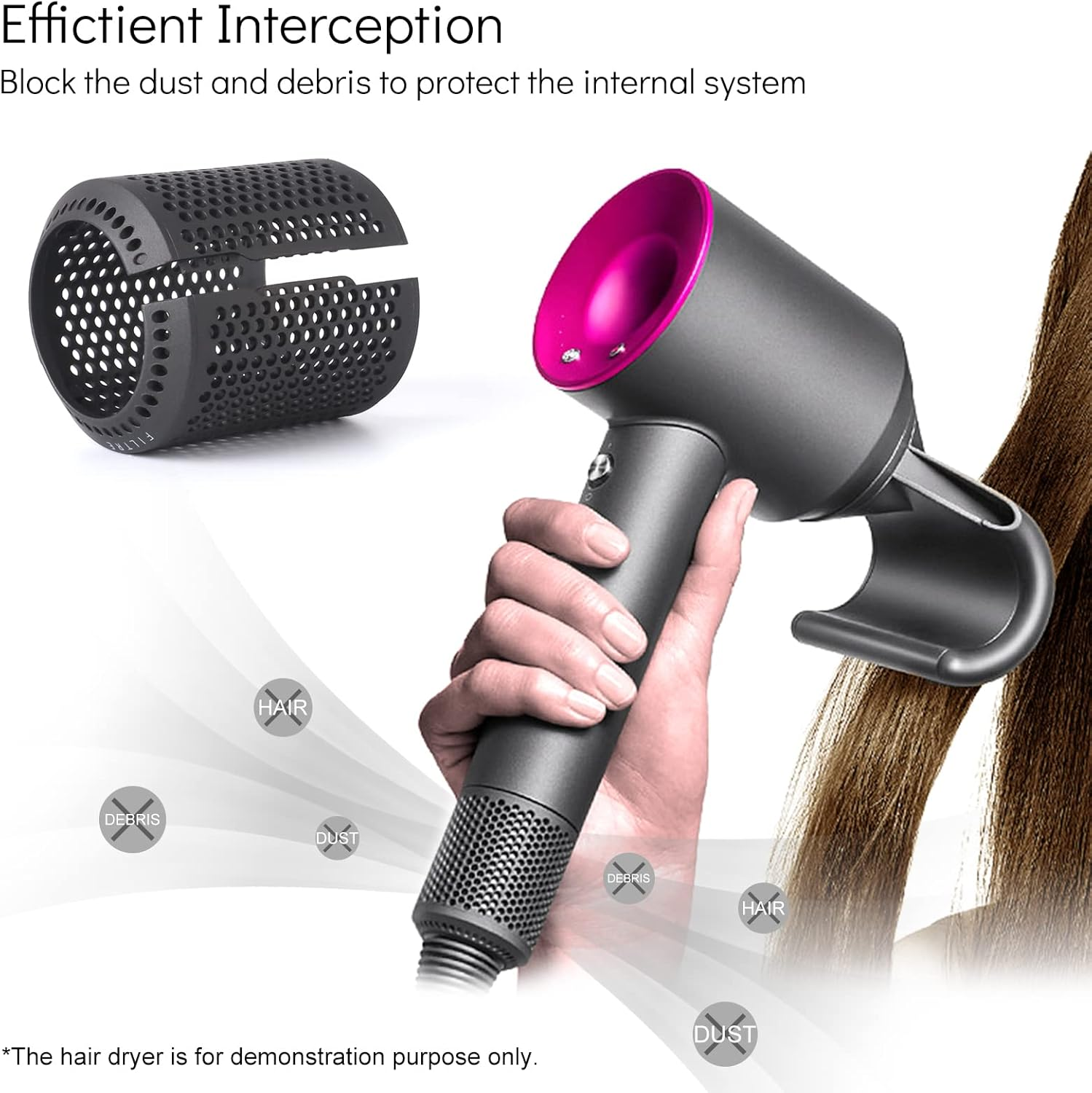 Upgraded Hair Dryer Filter Cover Compatible with Dyson Supersonic HD01 HD03 HD07 HD08 Models, Hair Dryer Strainer Filter Replacement Parts (Gray) image number 1