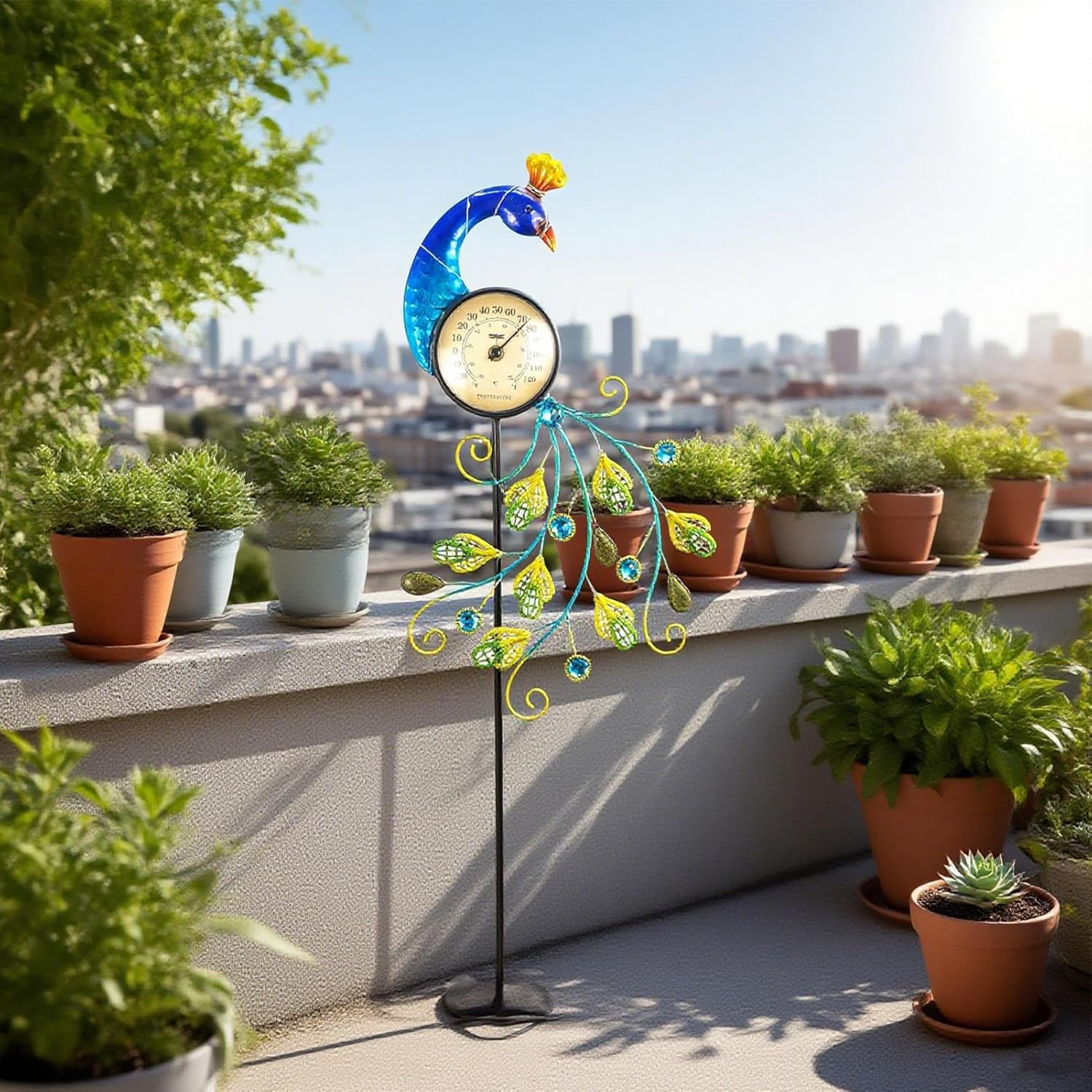 Outdoor Thermometer Peac-Ock Garden Stake, Solar Garden Stake Lights with Temperature Display, Decorative Outdoor Thermometers for Patio, Yard, Gard-En, Pathway image number 2