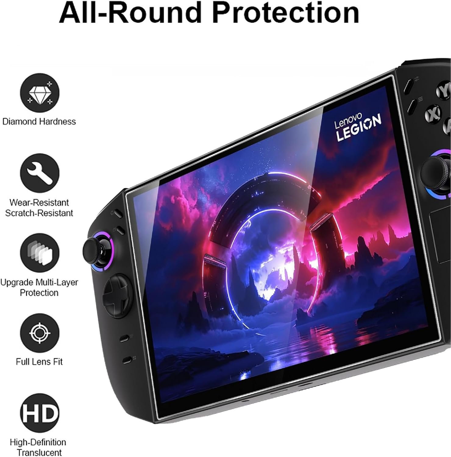 GIOPUEY Pack of 2 Tempered Glass Screen Protectors Compatible with Lenovo Legion Go 2, Glass with High Permeability, Scratch-Resistant, Compatible Case, Oil-Resistant, Protective Film