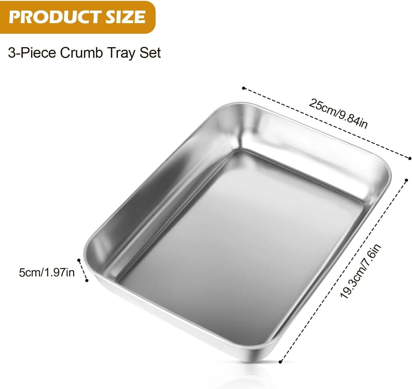 3-Pcs Stainless Steel Breading Tray Set, 25 X 19 X 5 Cm Stainlesssteel Baking Tray for Chicken Breast, Marinated Meat, Food, Oven and Dishwasher Safe image number 5