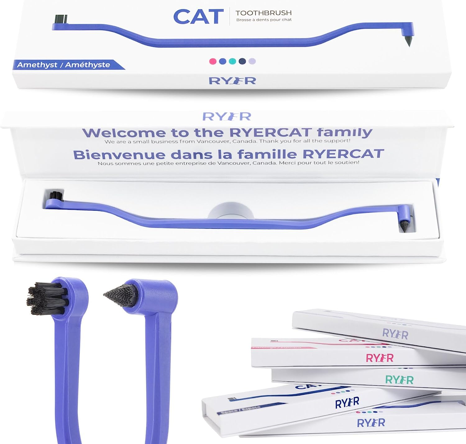 RYERCAT Dual Sided Cat Toothbrush - Kitten Toothbrush with Micro Head to Fit into Cat/Kittens Mouth - Cat Dental Care Supplies - Pet Toothbrush for Cats(Lavender Purple)