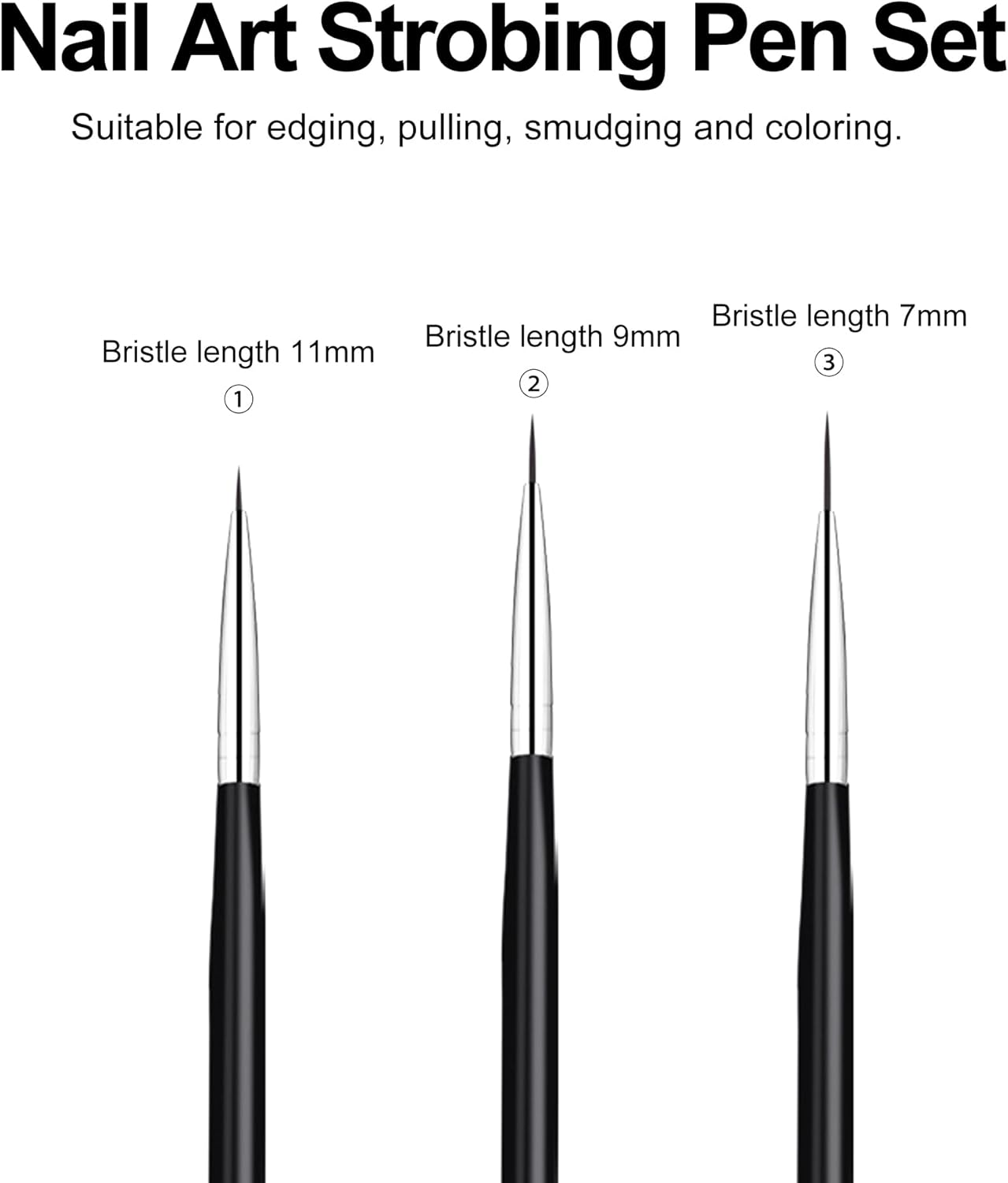 LZGOPE 3Pcs Nail Art Liner Brushes,Professional Art Nail Painting Pen，Nail Liner Striping Brush,Uv Glue Painting Scribing Brush, DIY Nail Art Tools, Fine Nail Art Set (Black) image number 6