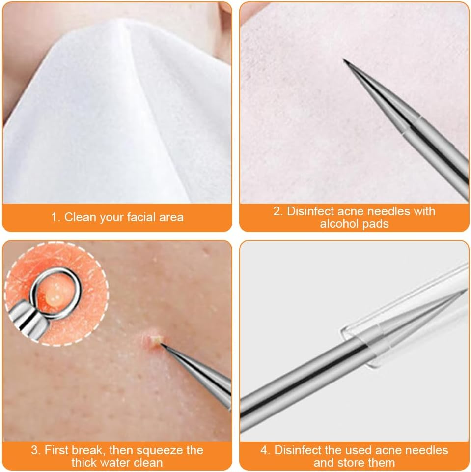 15PCS Heads Blackhead Remover, Pimple Comedone Extractor, Acne Whitehead Blemish Removal Kit, Premium Stainless Steel,With Metal Case (Silver) image number 1