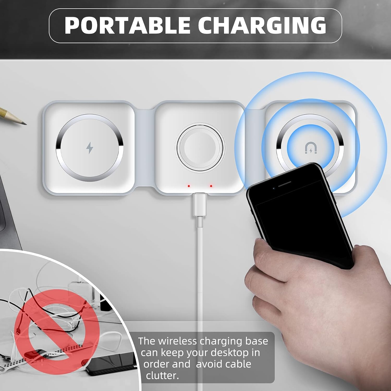 Wireless Charger 3 in 1, Magnetic Travel Wireless Charging Station Multiple Devices, 3 in 1 Charging Station,Compatible for Iphone16/15/14/13/Pro/Max,Iwatch,Airpods4/3/2/Pro(Adapter Includes) image number 6