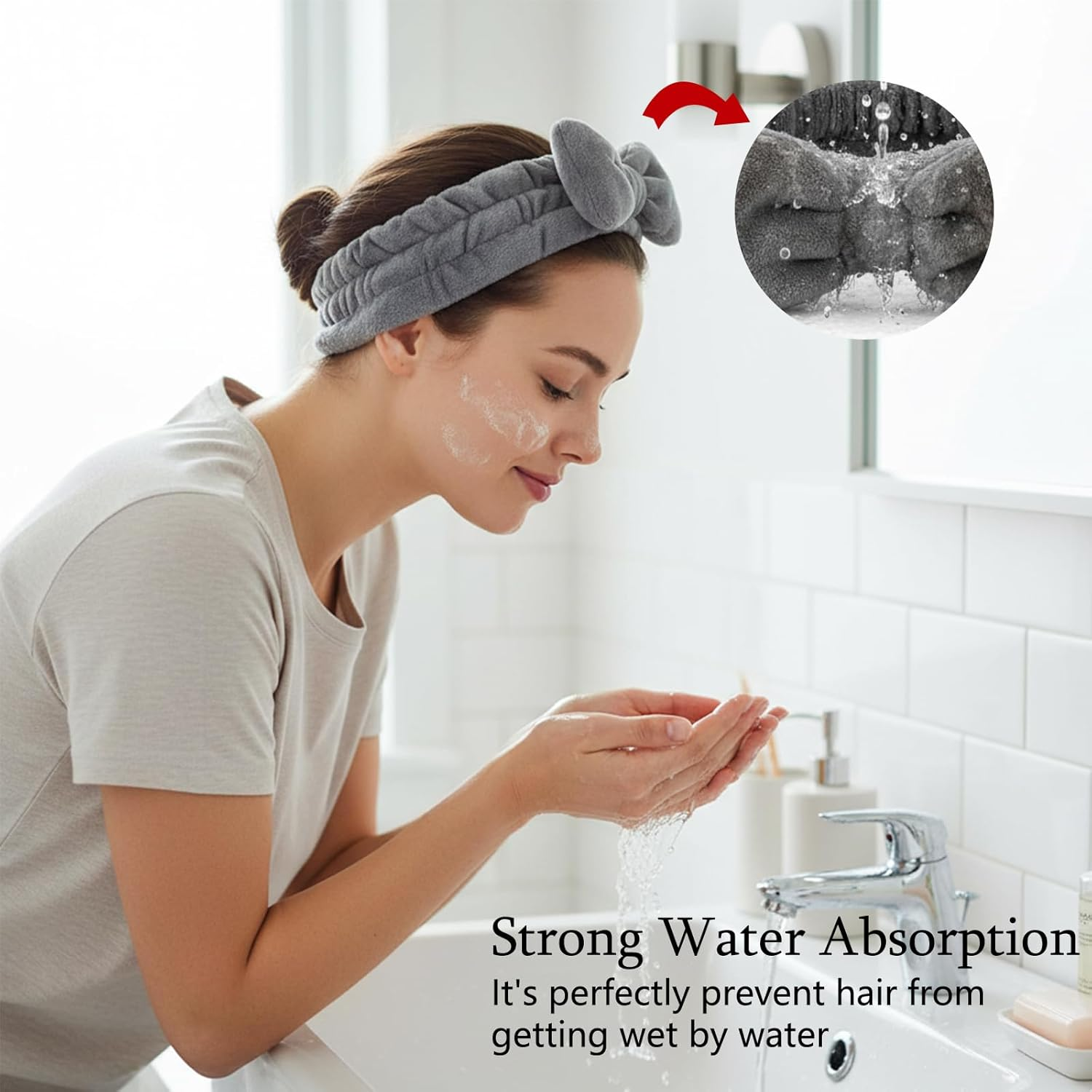 Spa Headband, 3 Pack Soft Skincare Headbands for Women, Makeup Headband for Washing Face, Facial Headband for Yoga, Spa and Travel, Grey Black White image number 6