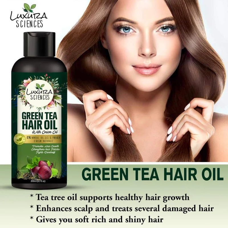 Luxura Sciences Green Tea Hair Oil with Onion Oil 200Ml for Hair Improvement. image number 1