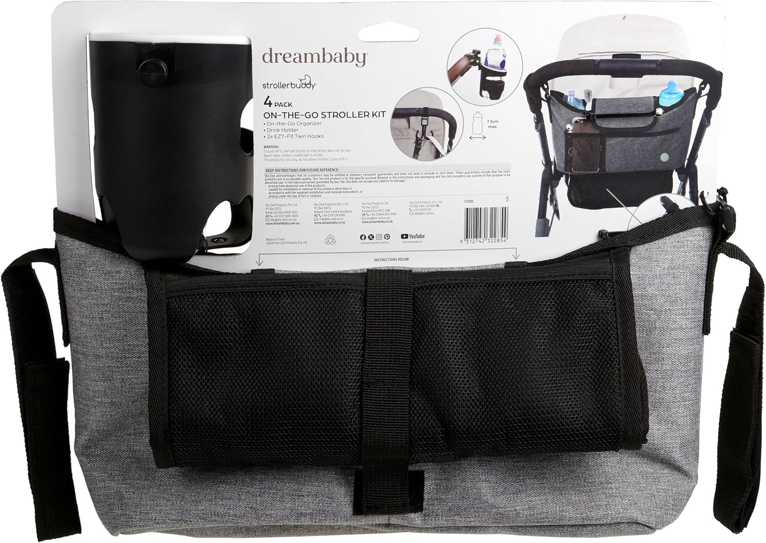 Dreambaby on the Go Pushchair Organiser Set for Travelling - Stroller Bag, Drink Holder and 2 Hooks image number 3