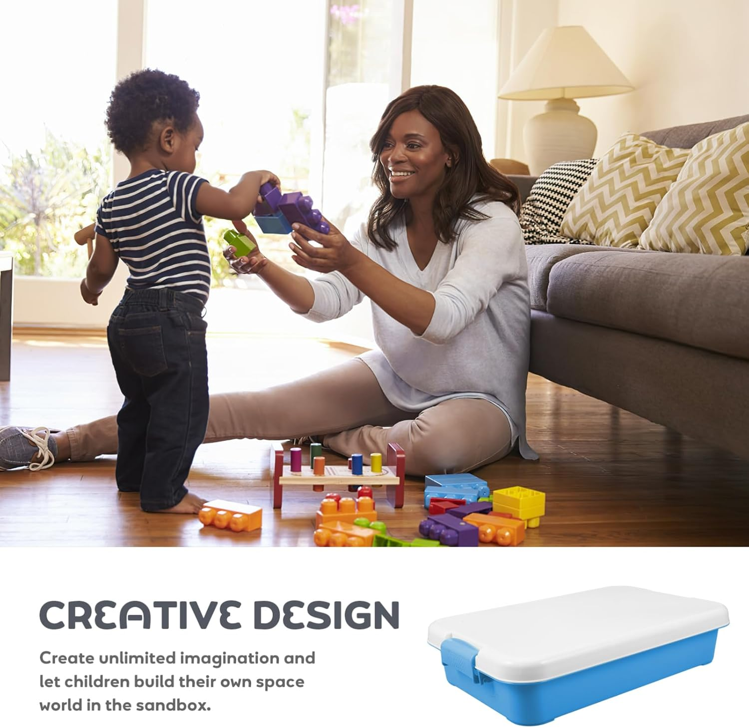 ERINGOGO Portable Boys and Girls Sandbox with Lid Storage Box Large Plastic Sand Tray Outdoor Toy for Boys Girls image number 6