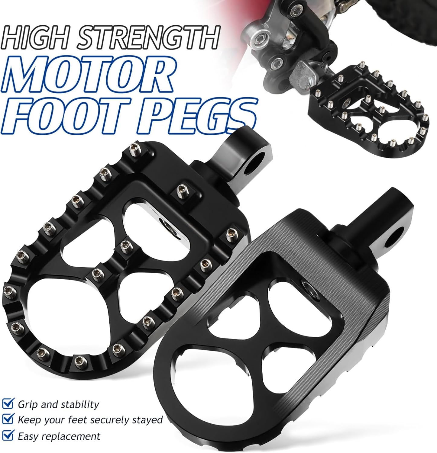 JECOMPRIS Motorcycle Foot Rests Motorbike Foot Pegs Front Rear Footpeg Motorcycle Brake Pedal for Motorcycle Motorbike Black image number 1