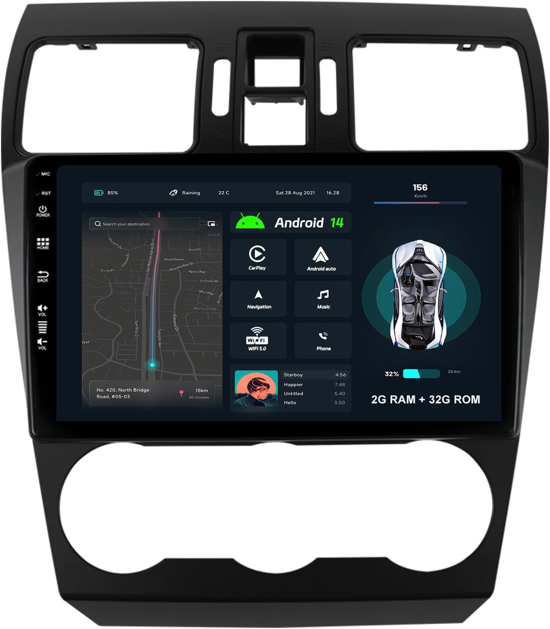 Car GPS Navigation Stereo for Subaru Forester/Xv/Wrx 2012-2015 Android 14 Double Din Head Unit Carplay Wifi BT Camera USB FM AM SWC IPS 9Inch image number 2