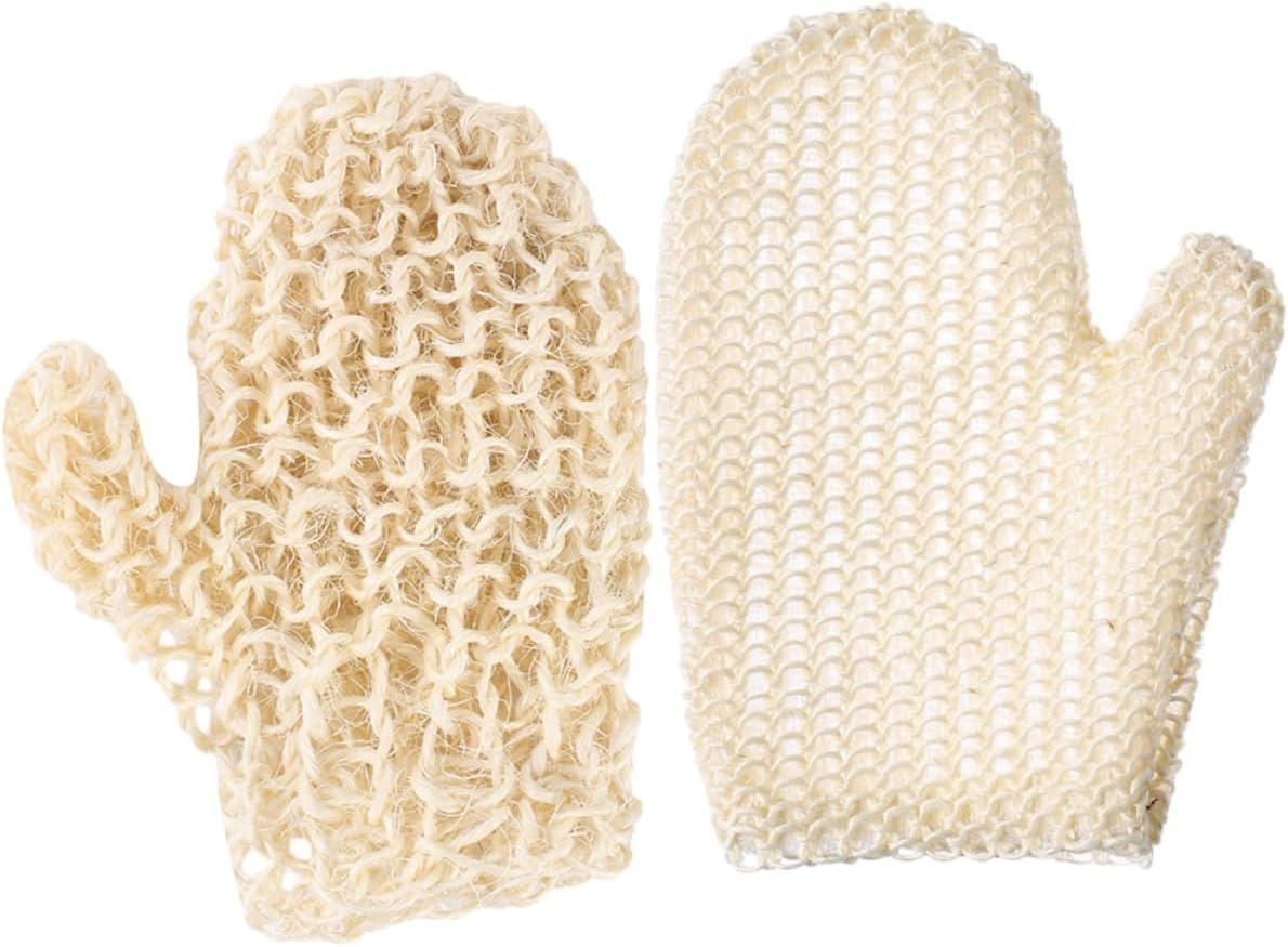 2Pcs Natural Sisal Exfoliating Gloves Set, Woven Body Scrub Mitts with Thumb, Skin Scrubbing Bath Accessories for Dead Skin Removal and Shower Care in Australia image number 2