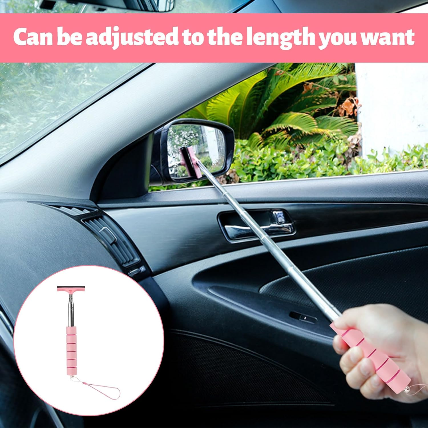 Wing Mirror Squeegee,2 PCS Car Side Mirror Squeegee,Car Rearview Mirror Wiper,Retractable Car Mirror Wiper，Mini Wing Mirror Wiper,Mini Squeegee for Car Windows Car Mirror(Black+Pink) image number 1