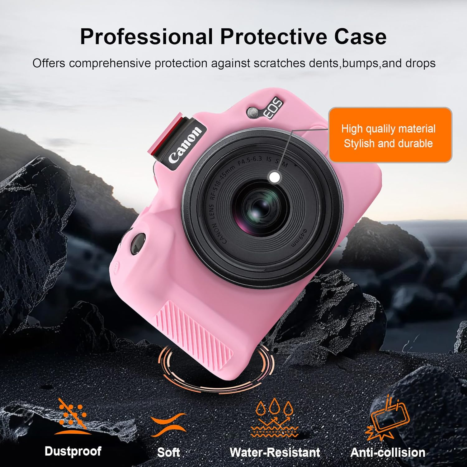 RAIALL Case for Canon EOS R50 Camera, Soft Silicone Protective Case for Canon EOS R50 EOSR50 Vlogging Camera, Lightweight EOS R50 Camera Case Cover Grip Body Skin, Pink image number 4