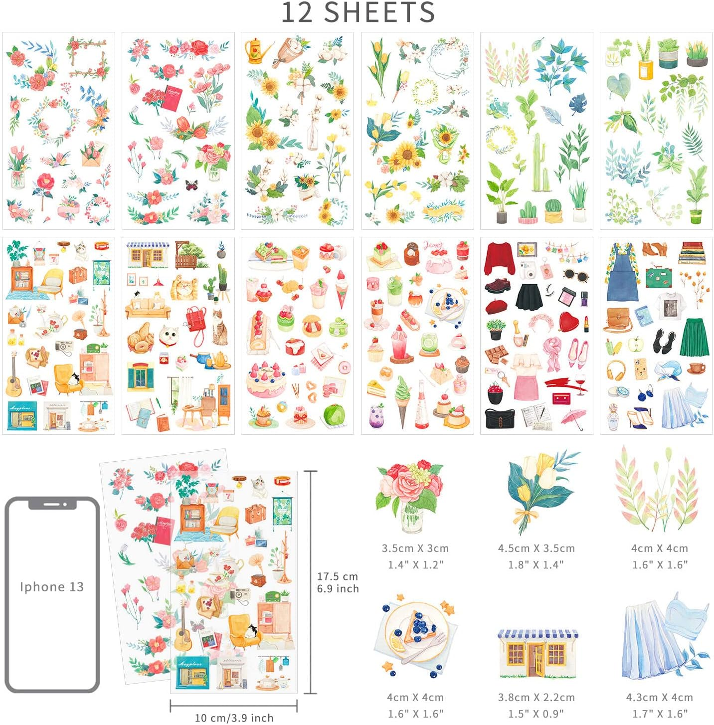 12 Sheets Rub on Transfer Sticker Scrapbook Sticker Jounal Sticker for Adult Sticker of Sewing Handicraft Decor Sticker for Card Making Diary Album DIY Art and Craft (Village) image number 3