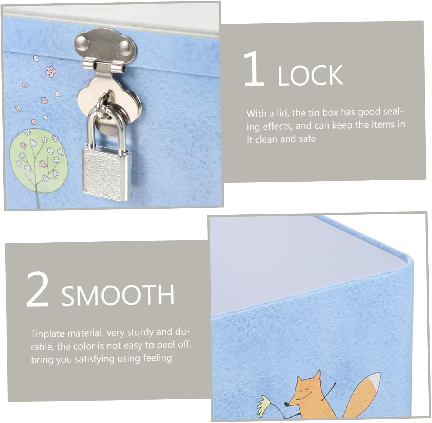 Jojofuny Vintage Tin Storage Box Lock Large Retro Metal Keepsake Storage Box Portable Desktop Organizer for Home Office image number 3