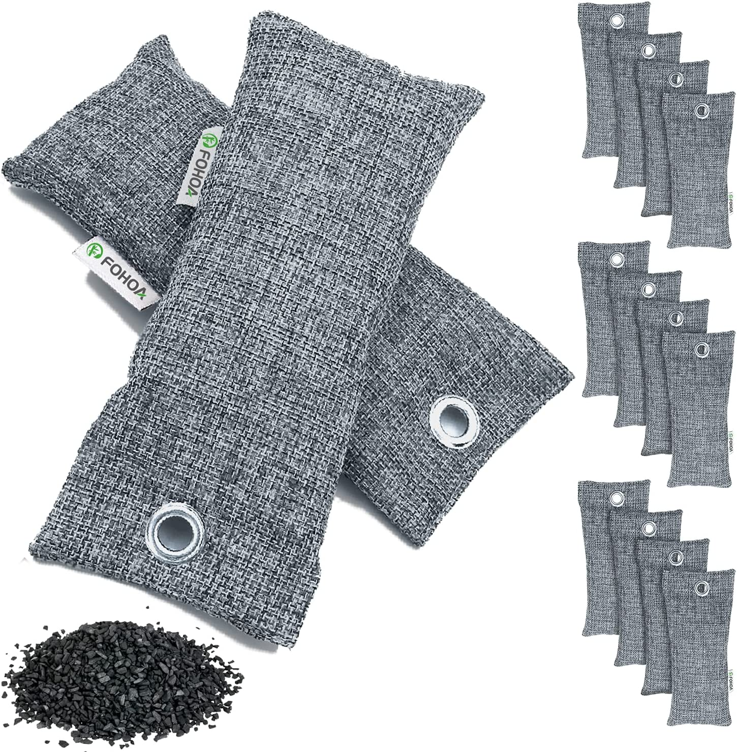 FOHOA Natural Air Purifier Deodorizer Bags 12 Packs, Activated Bamboo Charcoal Air Purifying Bags, Odor Absorber, Shoe Odor Eliminator, Air Fresheners for Home, Shoes, Closet, Car, Gym, Damp Rid, Pet