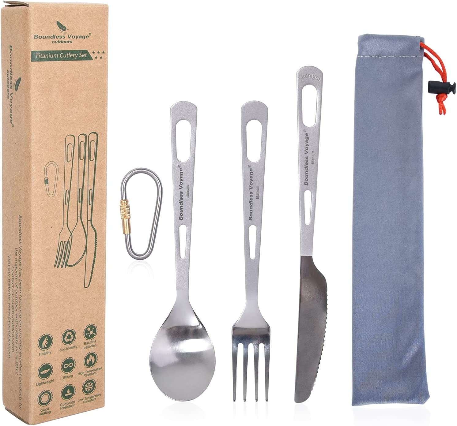 Boundless Voyage Titanium Cutlery Set Lightweight Utensils Portable Tableware Knife Spork Chopsticks Spoon Fork for Home Travel Camping Titanium Cutlery Set