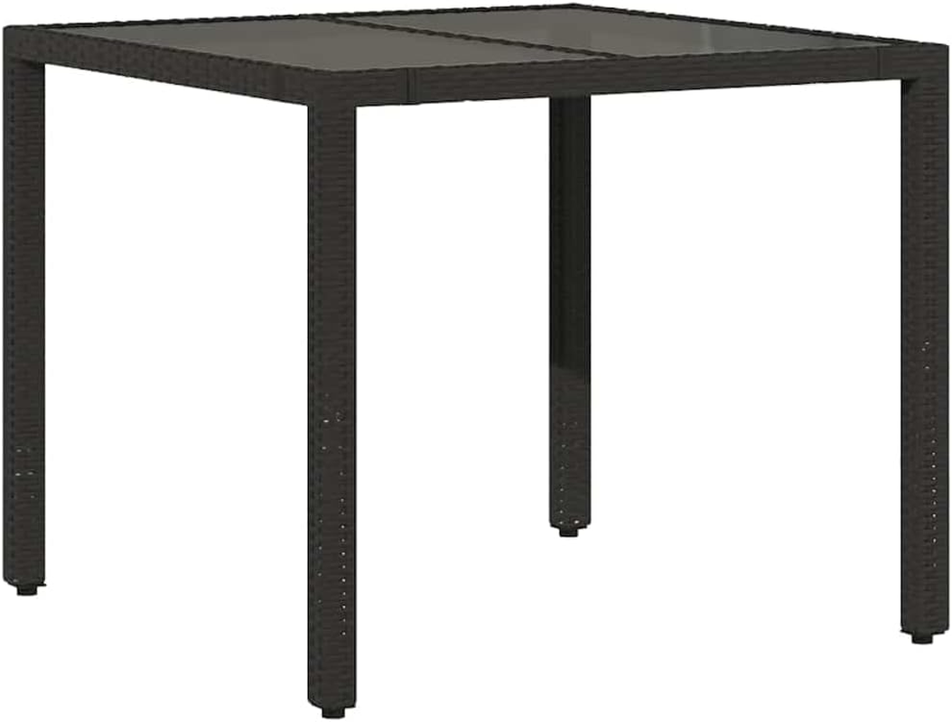 Vidaxl Garden Table - Black Poly Rattan Outdoor Furniture - Tempered Glass Top, Powder-Coated Steel Frame, Weather- Patio Dining Side Coffee Rectangular Table, 150 X 90 X 75 Cm