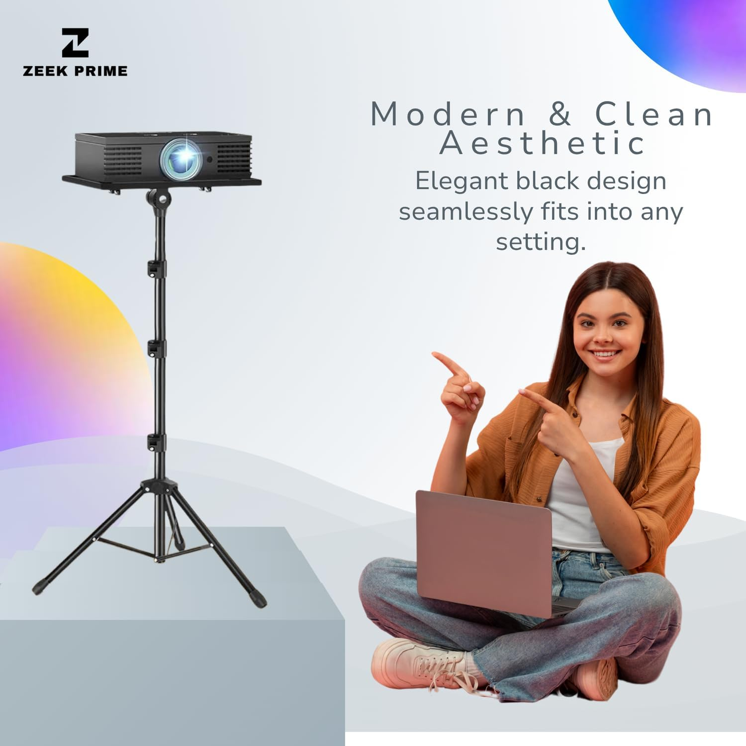 ZEEK PRIME - Adjustable Laptop Tripod Stand with Phone Mount &ndash; Heavy-Duty Alloy Construction, Height Adjustable from 0.65&ndash;1.6M, Load Capacity 15Kg | Portable Projector & Laptop Holder for Home,Office. image number 6