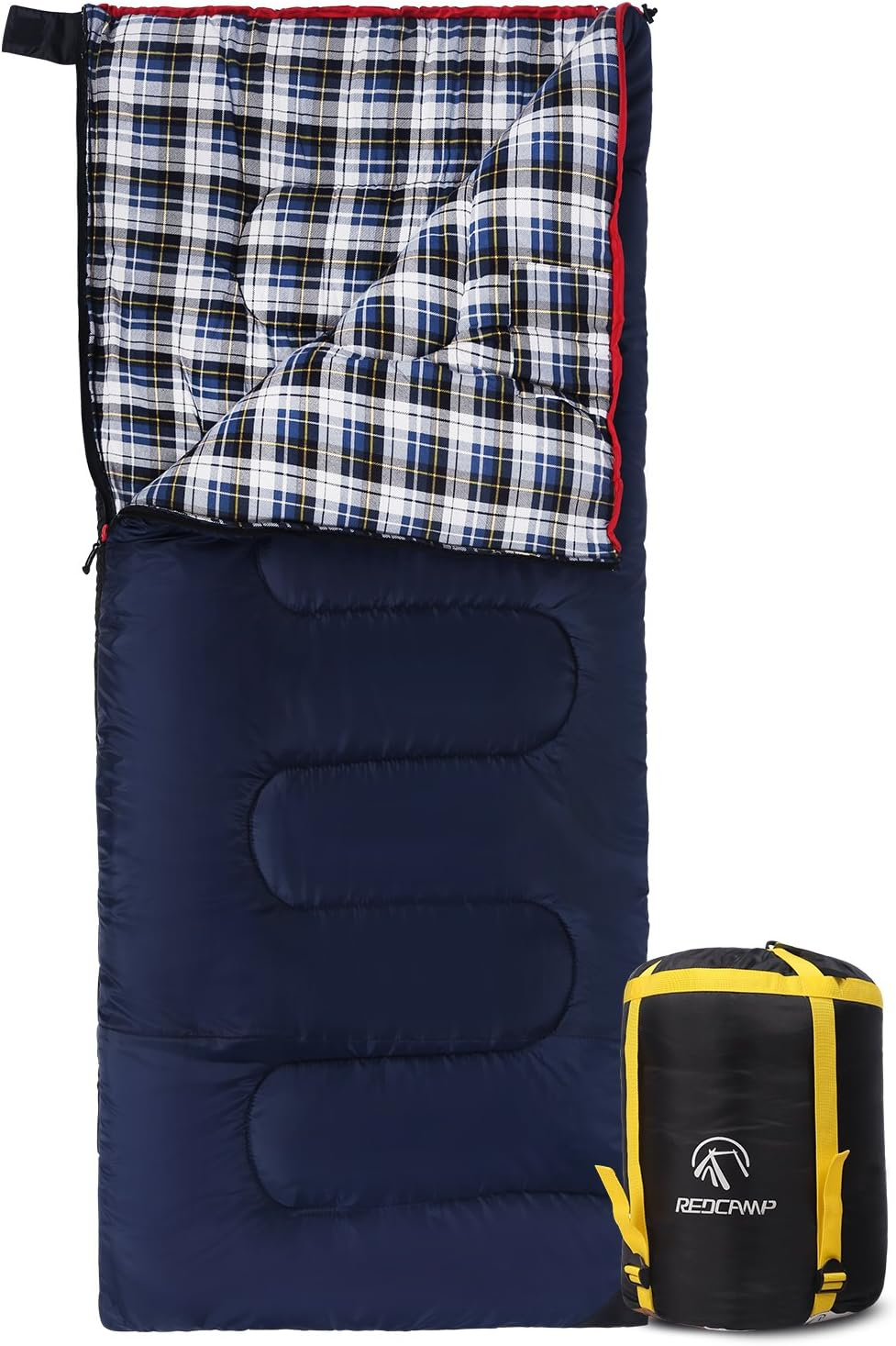 REDCAMP Cotton Flannel Sleeping Bags for Camping, 41F/5C 3-4 Season Warm and Comfortable, Envelope Blue with 2/3/4Lbs Filling (75"X33")