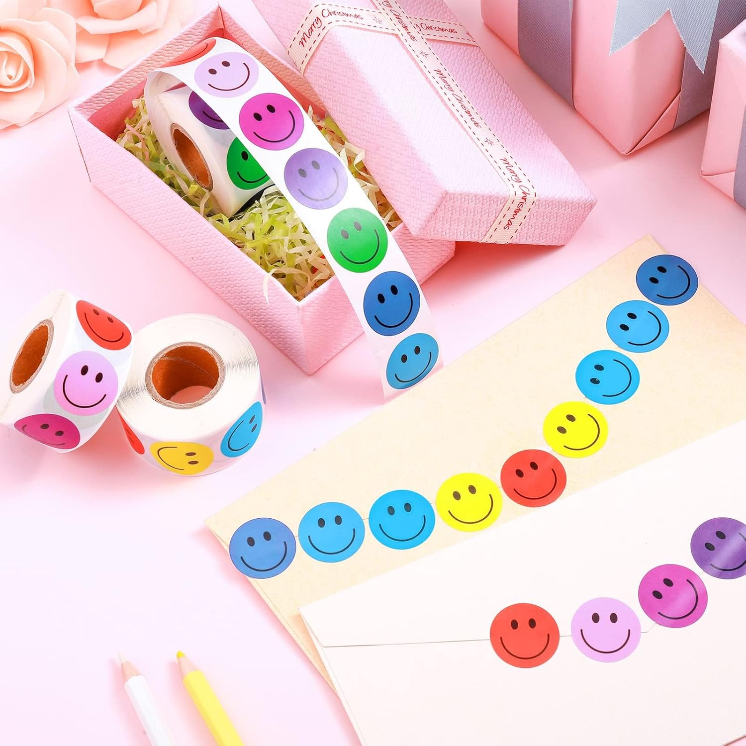 1500 Pieces Happy Smile Face Decal Small Happy Face Decal Mini Motivational Stickers Colorful Incentive Stickers Behavior Chart Stickers for Student (Assorted Color, 1 Inch) image number 4