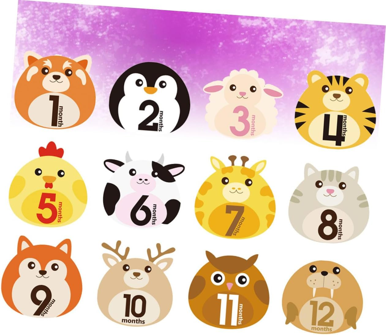 GALPADA 12 Sheets Animal Design Monthly Milestone Stickers Self-Adhesive Decals for Newborns Reusable Belly Stickers for Memorable Photo Albums image number 4