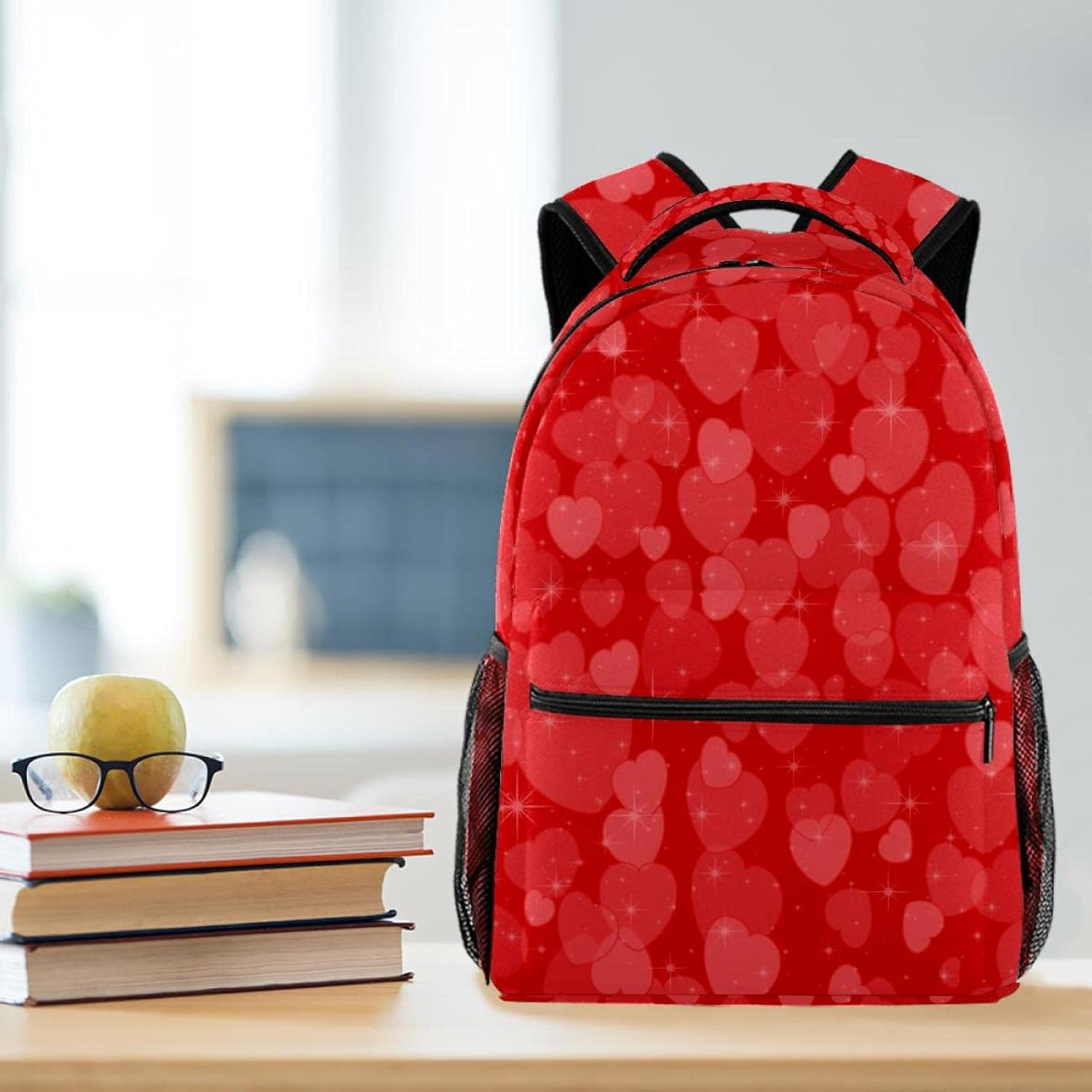Red Heart Background Backpack Students Shoulder Bags Travel Bag College School Tote Backpacks image number 4