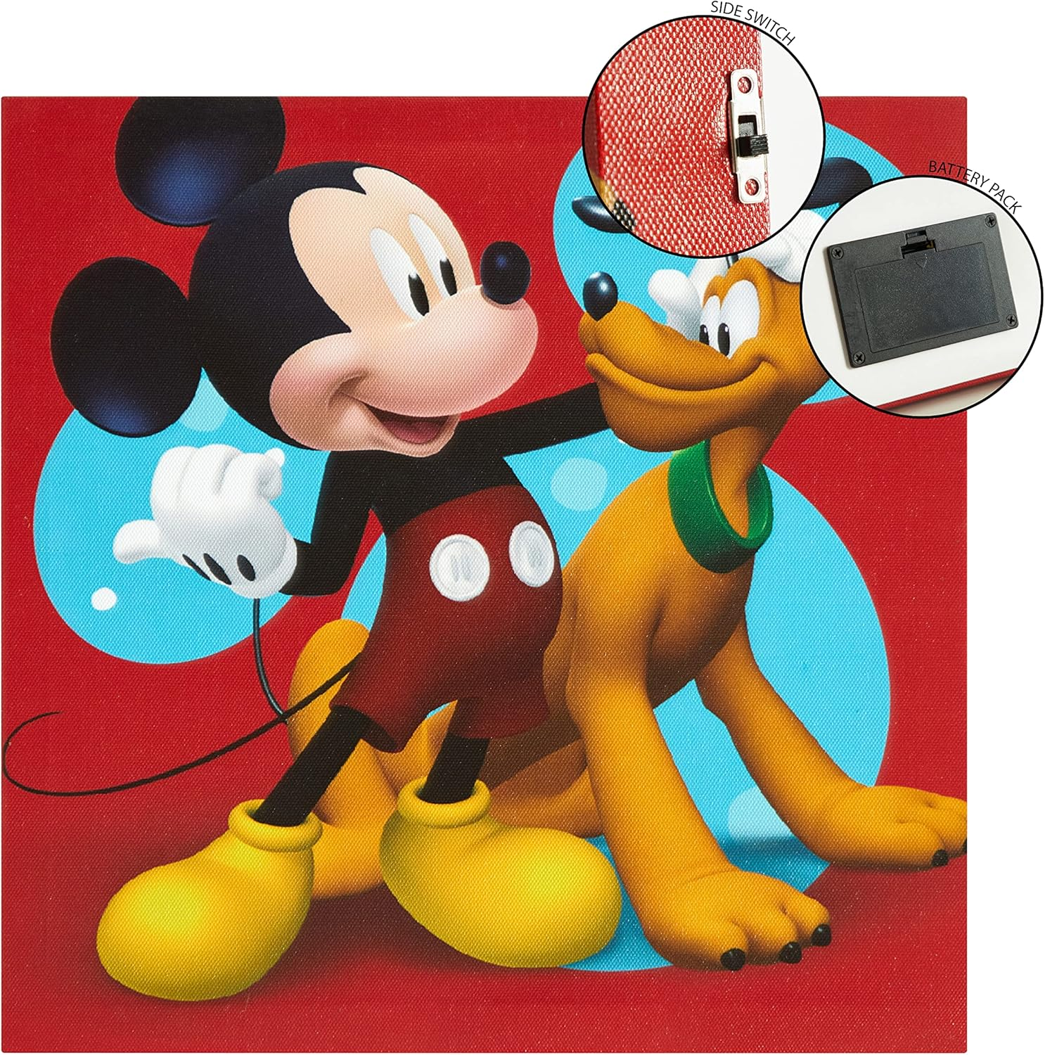 Idea Nuova Disney Mickey Mouse 4 Pack Canvas LED Wall Art Set,Childrens Wall Hanging D&eacute;cor,Each Piece 11"X11" image number 2