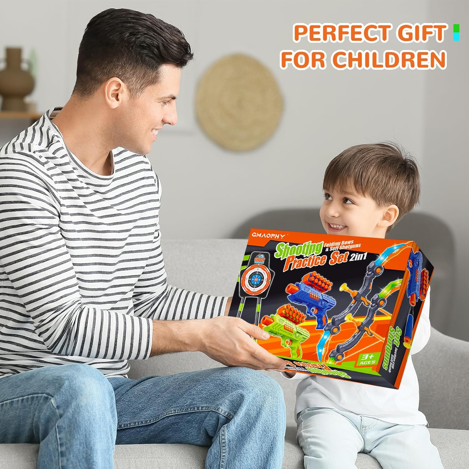 GMAOPHY 2 Pack Bow and Arrow for 5 6 7 8 9 10 11+ Year Old Boys, Birthday Kids, Indoor Outdoor Activity Toys, LED Light up Archery Toy with 20 Suction Cup Arrows, Standing Target & 2 Quiver