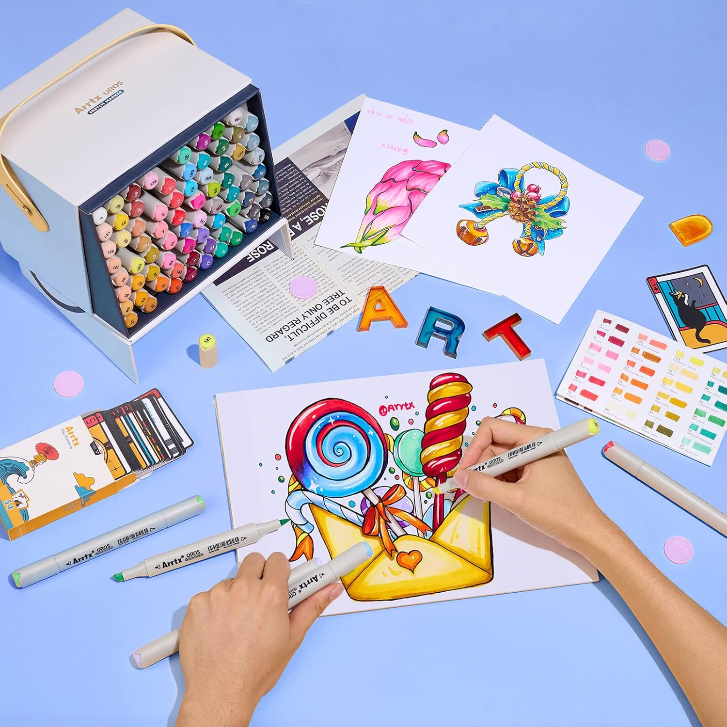 Arrtx Alcohol Markers OROS 80 Colors,Dual Tip Marker Pens, Art Markers Permanent Markers for Drawing Coloring Illustration Sketching Design Comic image number 3