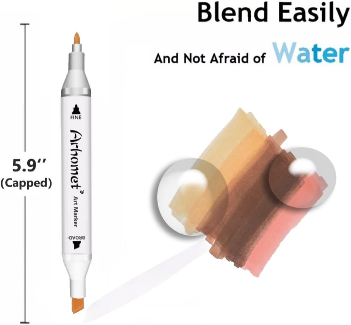 6Pcs Skin Tone Alcohol Markers,Dual Double Tips Art Markers Drawing Sketched for Adult Brginner(Skin Tone) image number 6