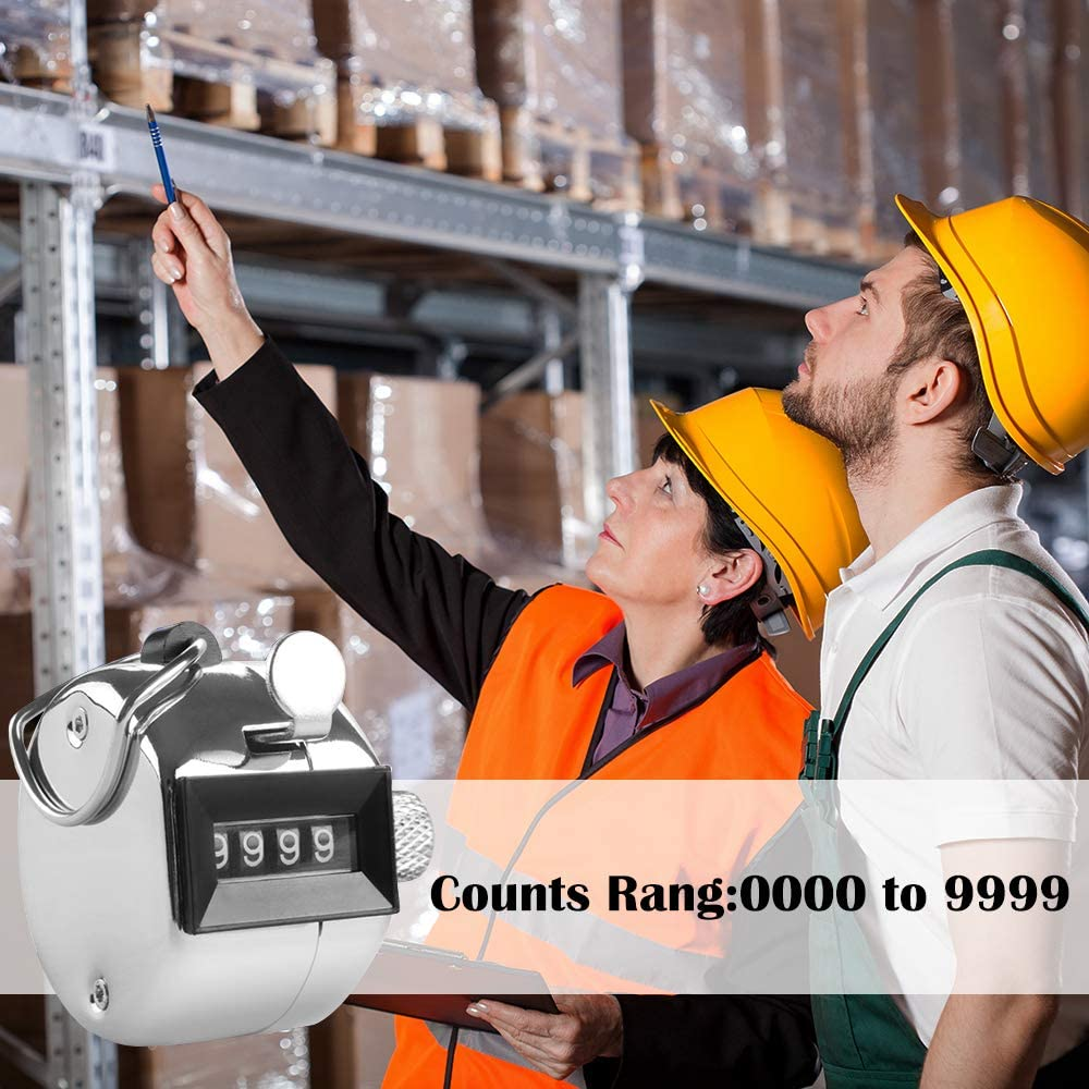 AFUNTA 4 PCS 4 Digit Hand Tally Counters Hand Held & 4 Lanyard, Mechanical Manual Clicker Number Lap Tracker with Metal Finger Ring Hoop Holder Fit Stadium Coach - Silver image number 2