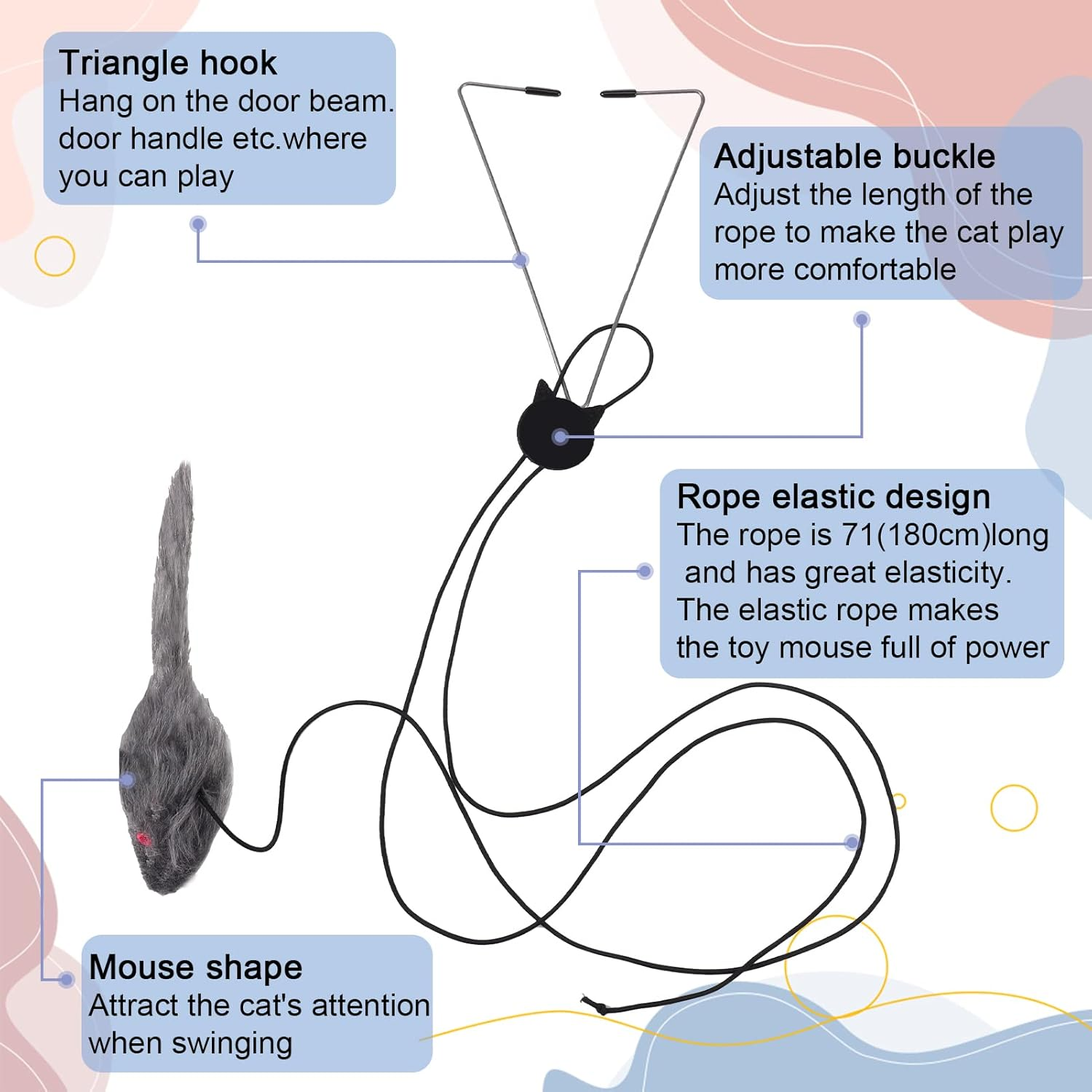 2 Packs Door Hanging Cat Toy,Interactive Cat Toy Mice, Cat Toy Chasing Exercise Entertain Toy Hanging Door Cat Toy Mouse Teaser Toys for Indoor Cat Kitten image number 4