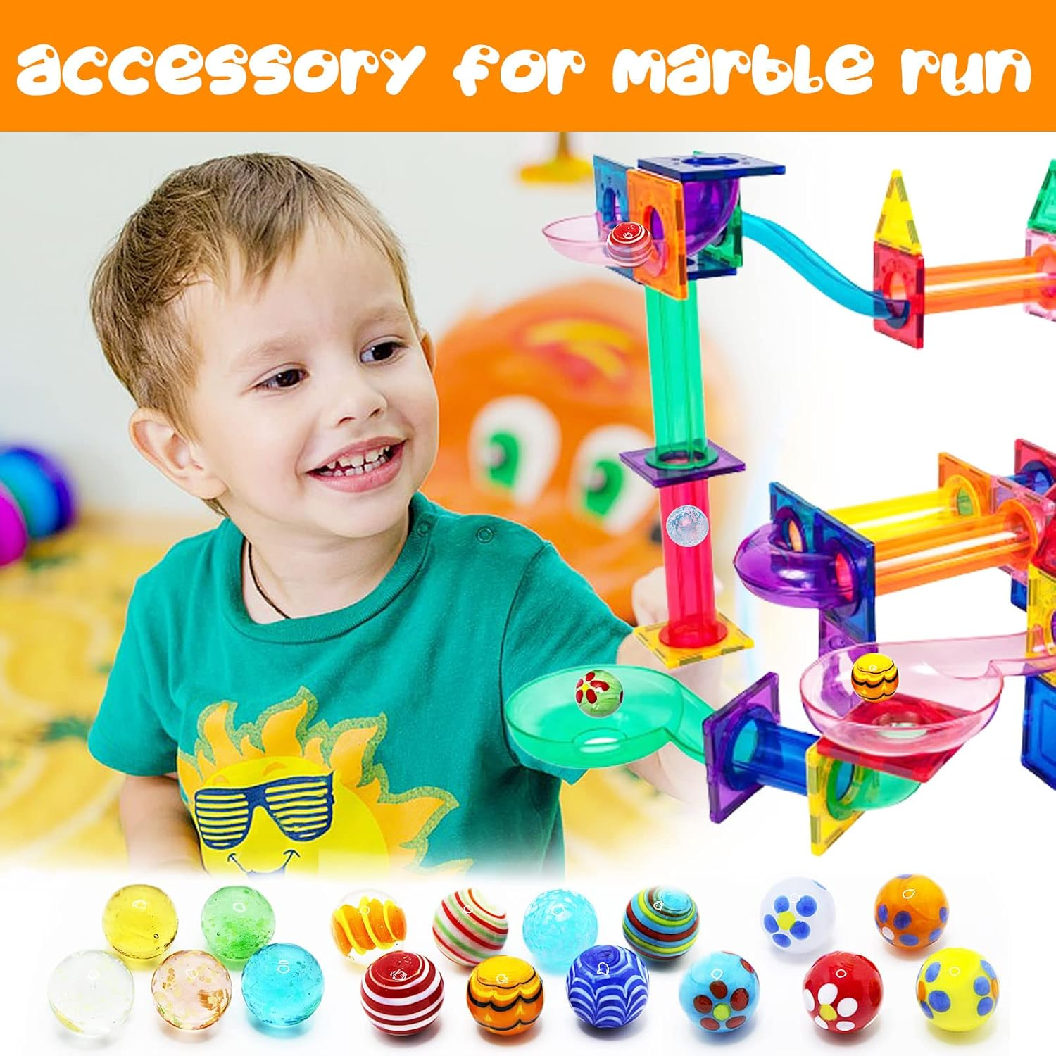 30 PCS Glass Marbles for Kids, 25 Colorful Assorted Marbles and 5 Glow in the Dark Marbles, Marble Games and Marble Run Accessories for Boys and Girls, Beautiful Marbles Bulk for Home Decoration image number 5