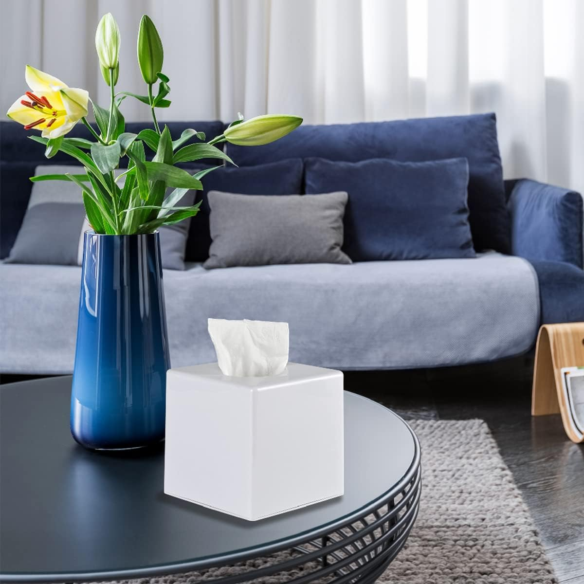 Tissue Box Cover, Square Facial Holder Storage for Bathroom Vanity, Countertops, Dressers, Night Stand, Parlors and Offices - White YH-001 image number 6