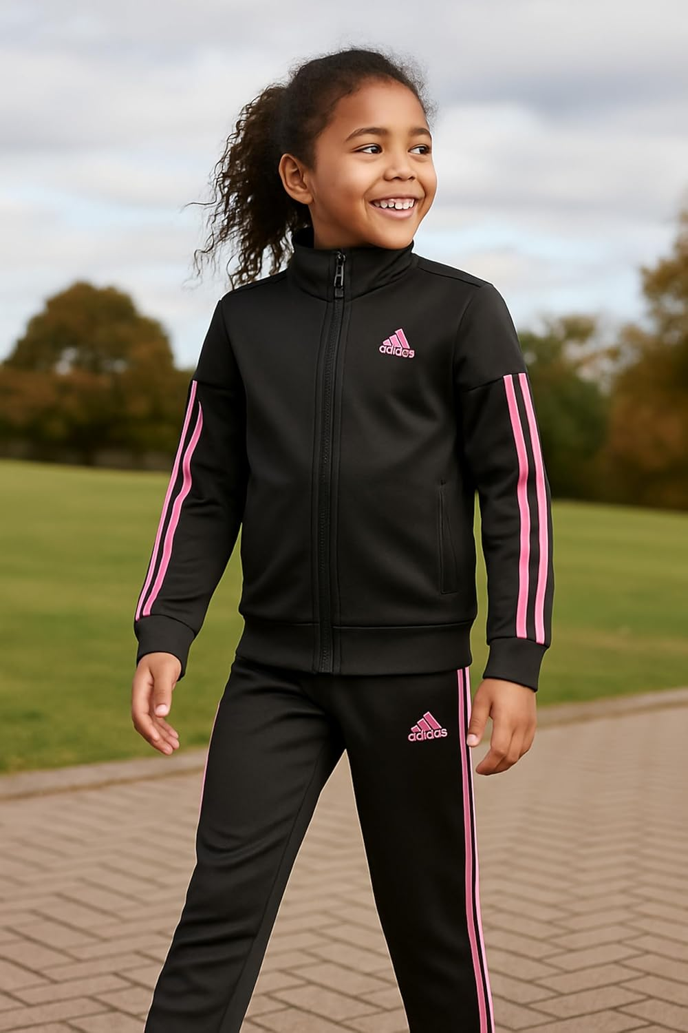 Adidas Girls Zip Front Classic Tricot Jacket and Joggers Set
