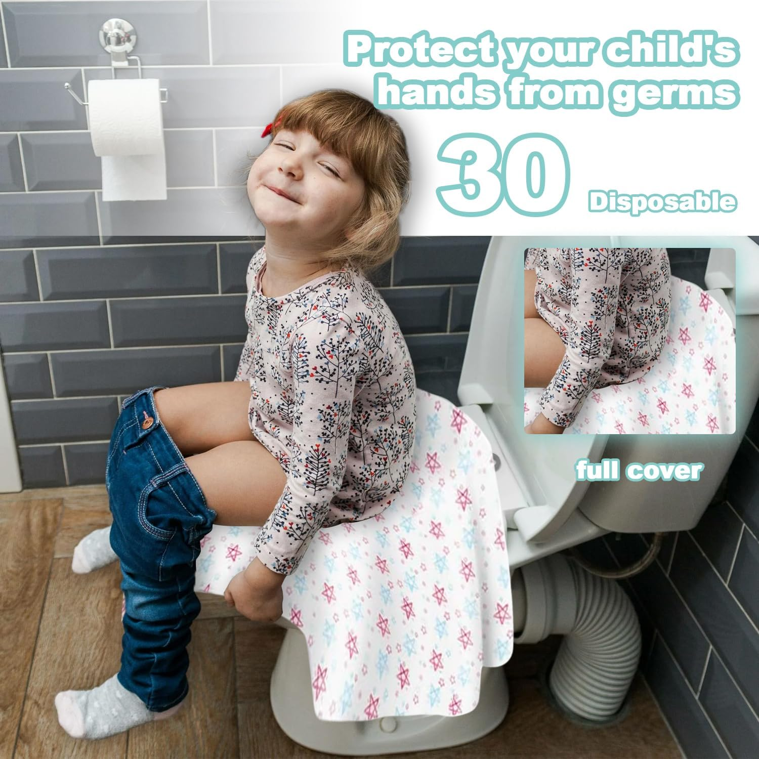 30 Pack Disposable Toilet Seat Covers, Individually Wrapped Toilet Seat Shields, Potty Shields, Portable Individually Wrapped Travel Essentials for Kids Potty Training, Public Restrooms, Road Trip image number 1