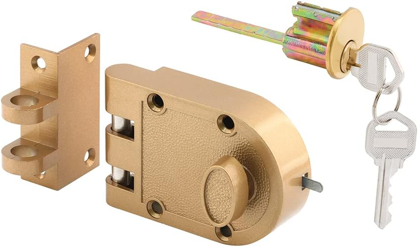 Prime-Line Products U 9970 Jimmy-Resistant Deadlock, Diecast, Brass Color, Angle Strike, Single Cylinder image number 1