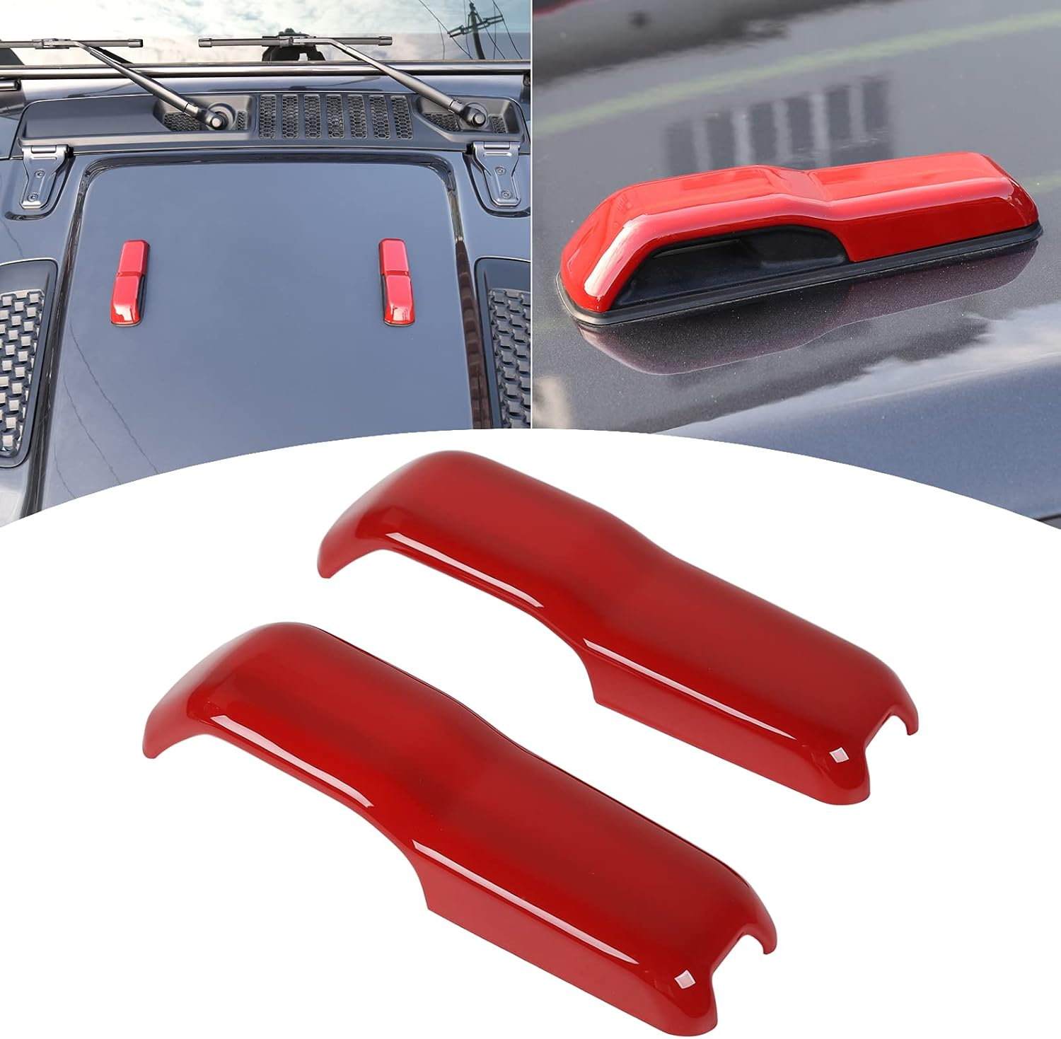 Voodonala Hood Hinge Cover Trim Exterior Accessories Decoration for 2018-2025 Jeep Wrangler JL JLU Sports Sahara Freedom Rubicon Unlimited Gladiator JT 2-Door & 4-Door 2PCS Red image number 3