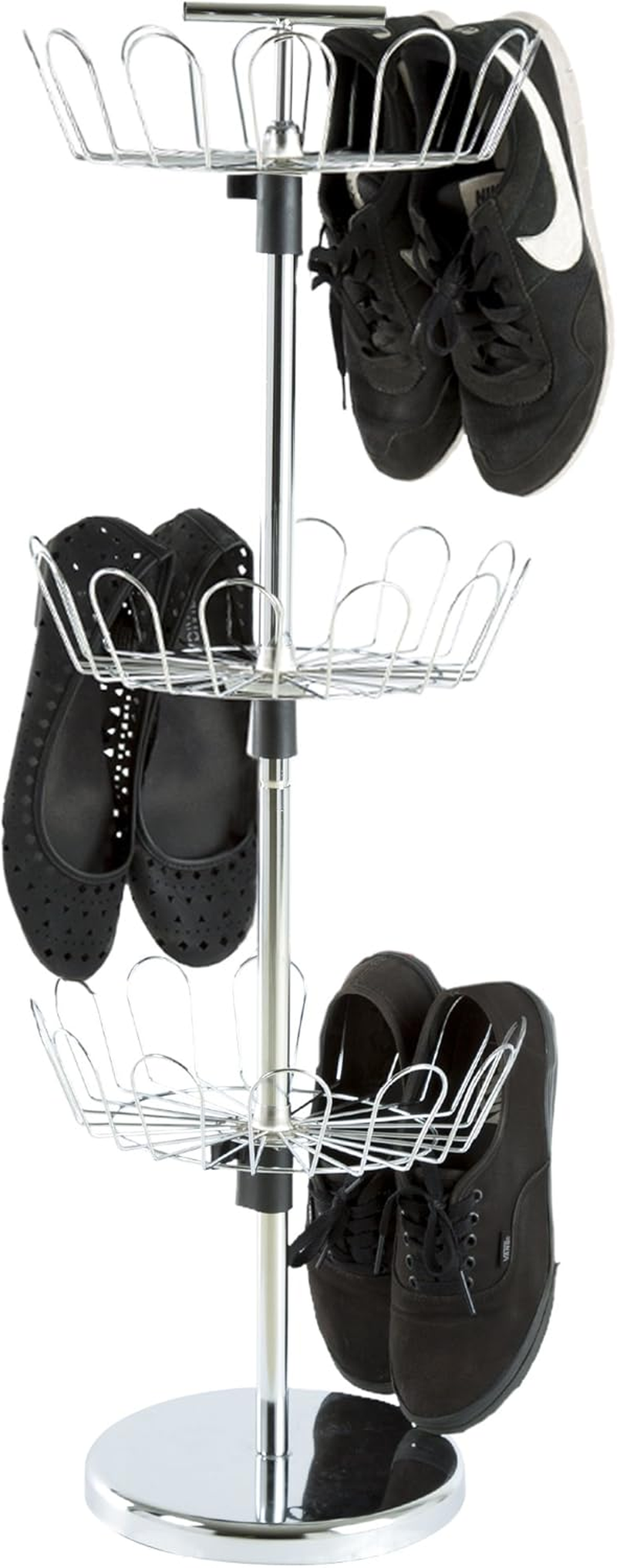 Lavish Home Three Tier Revolving Shoe Tree Orgainzer Rack with Chrome Finish By