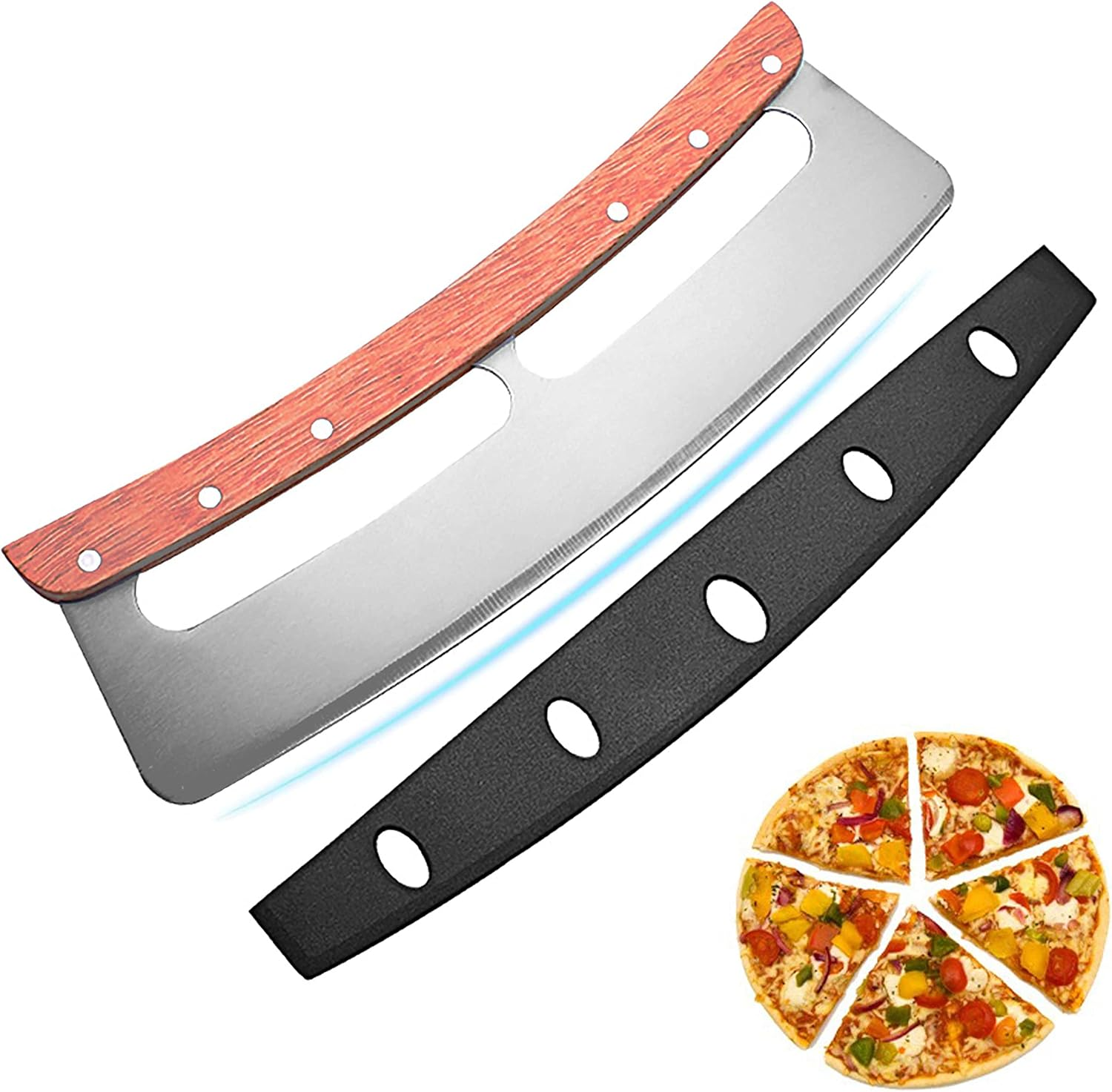Stainless Steel Double Handle Pizza Cutter with Wooden Handle and Protective Cover Pastry Cutter - Super Sharp - Easy to Clean - Dishwasher Safe (14Inch) image number 6