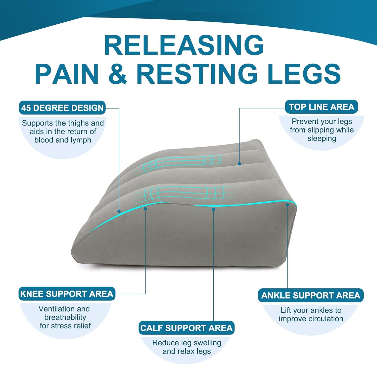 ZYODUOB Inflatable Leg Pillow, Wedge Pillow for Sleeping, Portable Wedge Pillow, Improve Circulataion and Reduce Swelling, for Sleeping, Recovery, Pregnant (Grey) - Grey image number 4