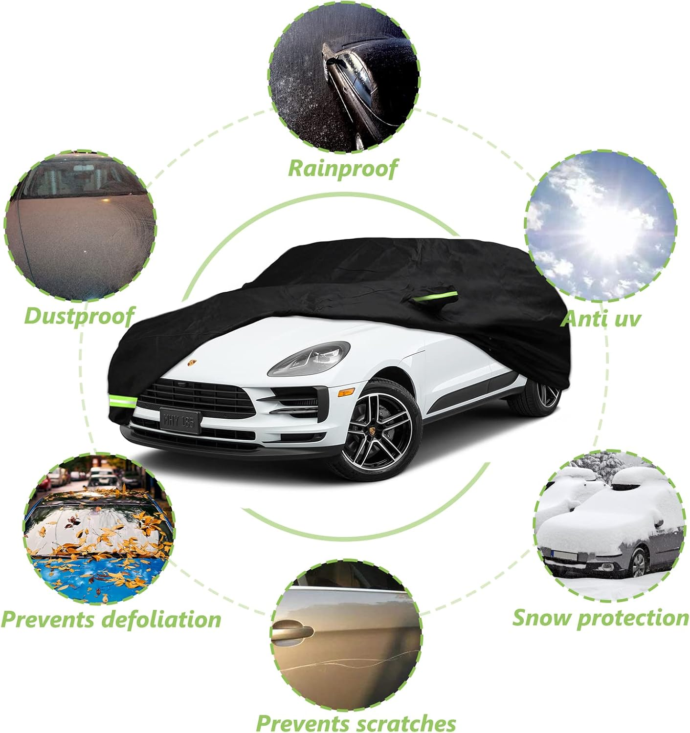 Waterproof Car Cover for 2014-2022 Porsche Macan Car Cover Custom Fit 100% Waterproof Windproof Strap & Single Door Zipper Bands for Snow Rain Dust Hail Protection (Macan) image number 2